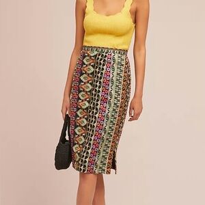 Anthropologie Green and Pink Pencil Skirt